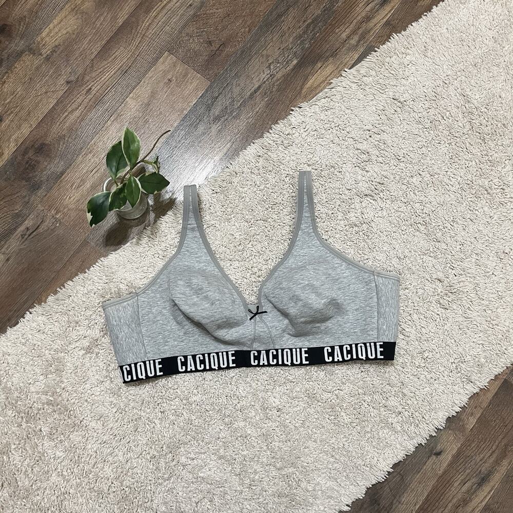 Cacique Lane Bryant Size 46C Gray Black Cotton Unlined Wireless Bra